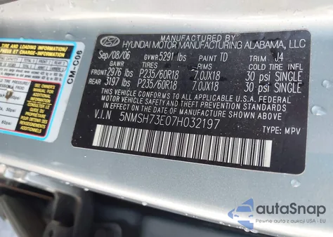 2007 Hyundai Santa Fe Se/Limited from USA, damaged, VIN 5NMSH73E07H032197